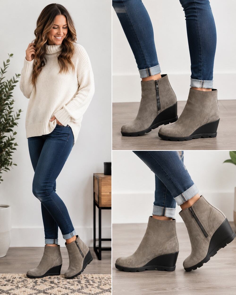 SOREL Joan of Arctic Wedge II Women’s Size 8 Gray Suede Leather Ankle Boots